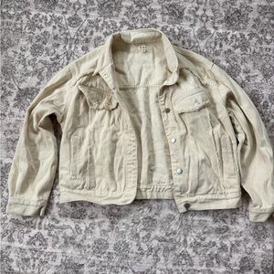 POL Small (oversized) Light Cream Denim Button Up Jacket with Diamonds on back
